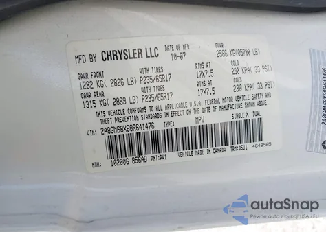 2008 Chrysler Pacifica Touring из США, поврежденный, VIN 2A8GM68X68R641476